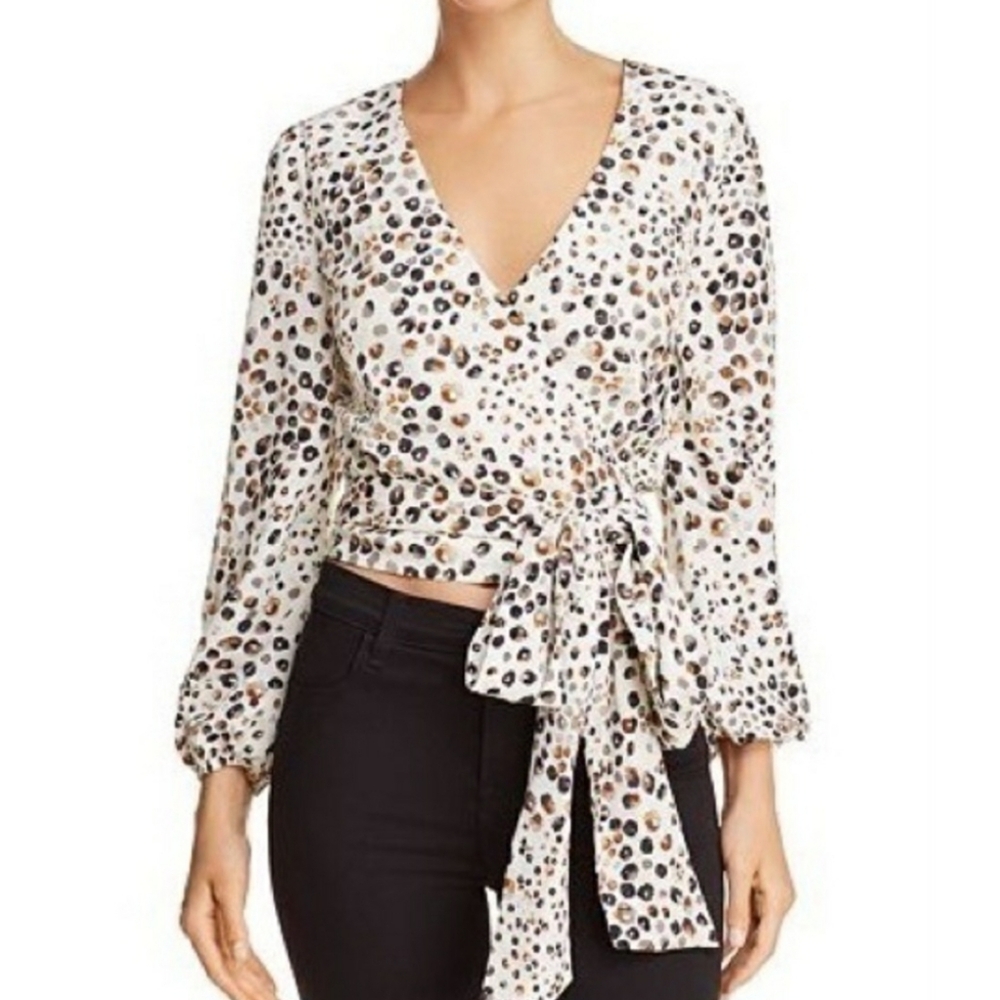 J. O. A. Leopard Wrap Crop Top Size Large